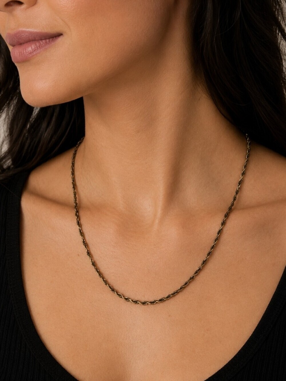Vintage Unisex Dainty Twisted Pewter Chain Necklace